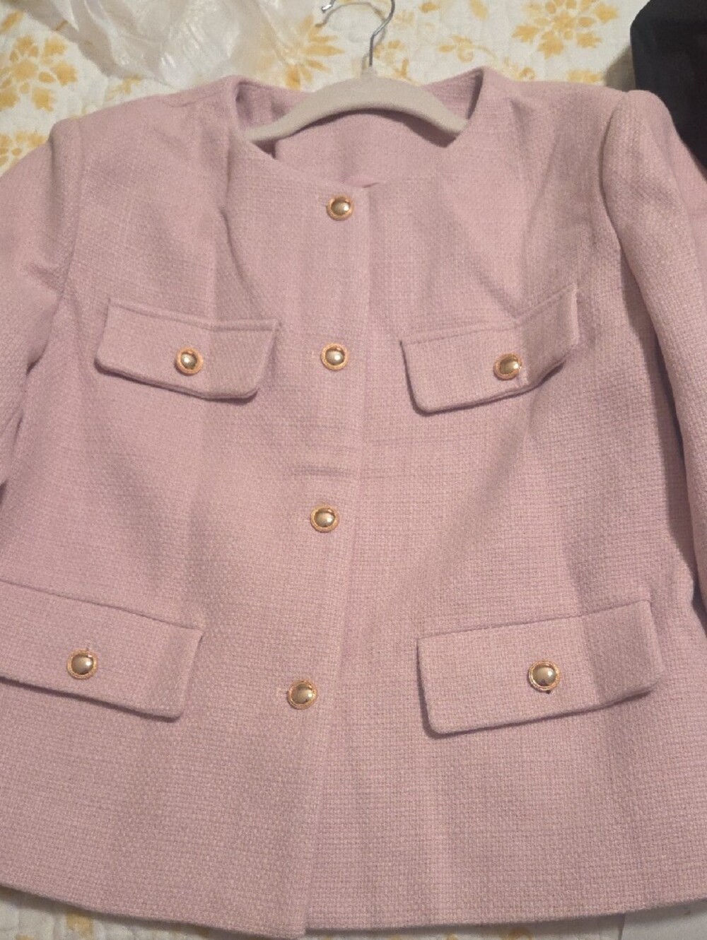 Women's Cropped Pink Jacket with Gold Buttons